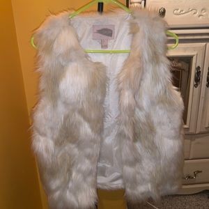 White and tan faux vest